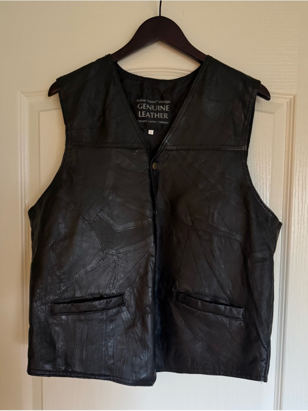Navarre Italian Black Leather Patchwork Vest